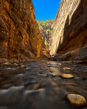 Stream in The Narrows, formed by the Virgin River in Zion Canyon National Park of Utah.