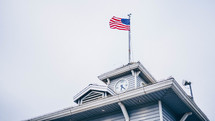 American flag on a roof 