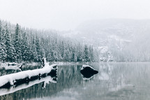 Beautiful pond in the snowy mountains of Colorado