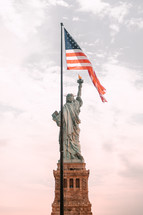 Statue of Liberty and American flag 