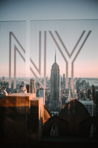New York city skyline with NYC sign 