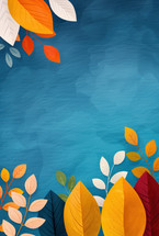 Autumn festival poster with colorful leaves on a vibrant blue background, featuring a pop art style design.