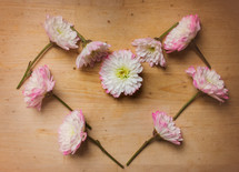Flowers placed in the shape of a heart.