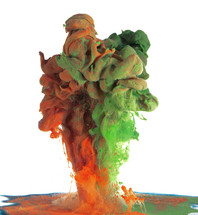 orange and green ink in water 
