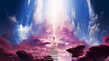 Stairway leading up to heaven toward the cross. Christian illustration. 