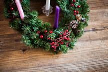 Advent wreath on a wood table 