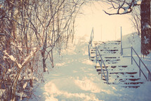 snow covered stairs 