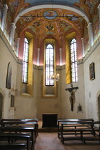 Ancient monastery prayer chapel with crucifix