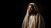 Realistic portrait of Jesus Christ on dark background