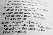 definition of prayer, preacher, and preach