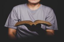 Woman holding an open Bible