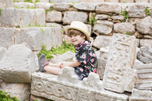 child at Uxmal Mayan Ruins at Yucatan Mexico