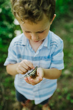 a boy with a butterfly in his hand 