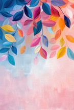 Colorful leaves in an impressionist style against a soft pastel background, creating a vibrant and artistic composition.