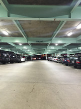 parked cars in a parking garage 