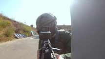 POV of soldier training in close quarters combat techniques