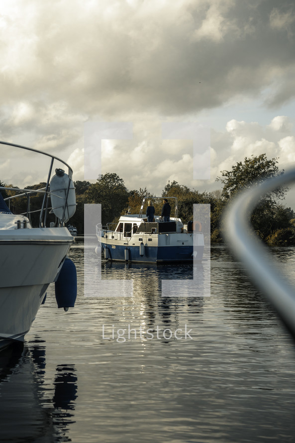 Norfolk Broads boat cruise river sailing, fishing trawler boat skipper captain, national park, lake view travel
