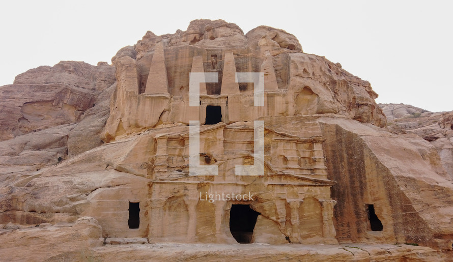 Temple above a Rock-Cut House in Little Petra or Siq Al-Barid, Jordan