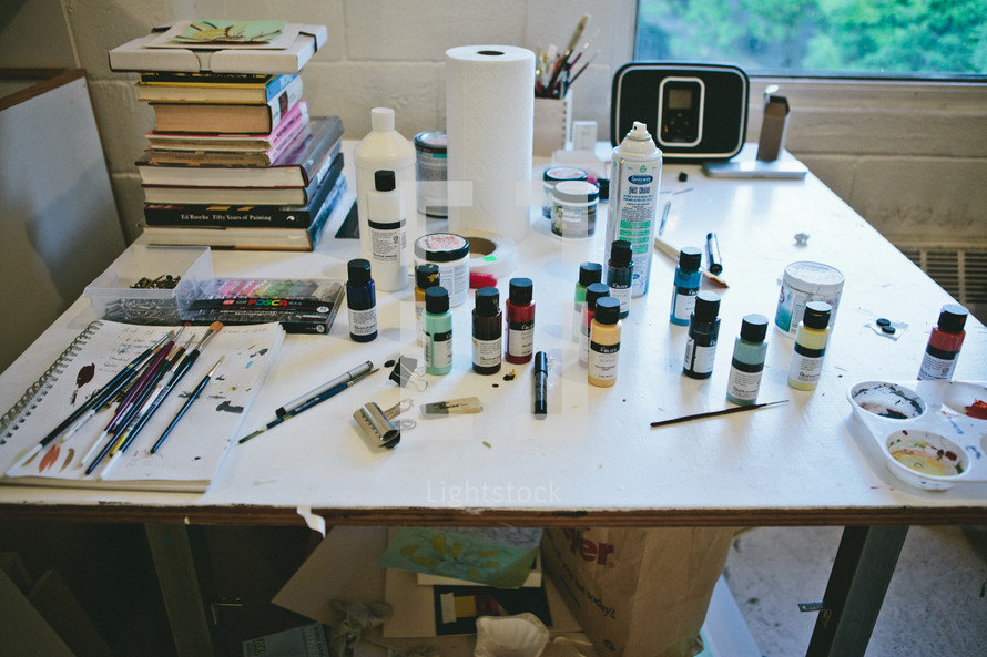 art supplies in an art studio 