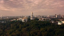 Golden domed monastery in Kyiv Ukraine, drone view