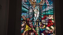 Porto, Portugal - The stained glass depicting Jesus inside the Church of Saint Ildefonso in Porto.