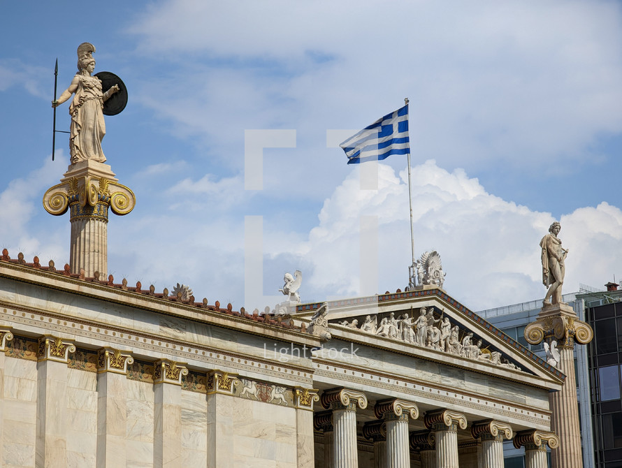 Greece flag and old architecture