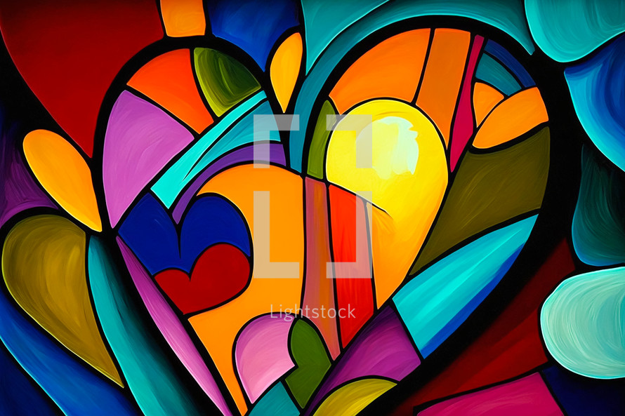 Abstract art. Colorful painting art of heart shapes. Valentine day. Background illustration.