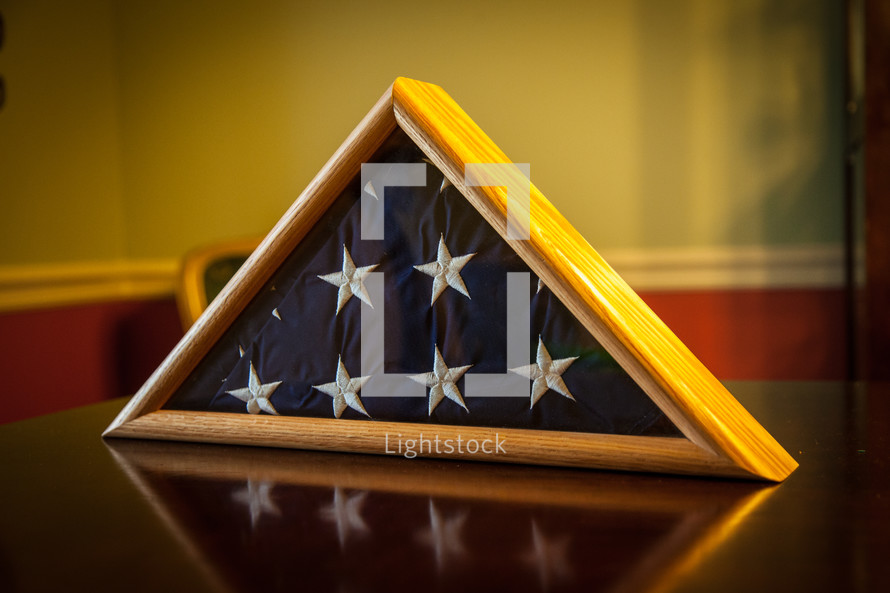 an American Flag in display case 