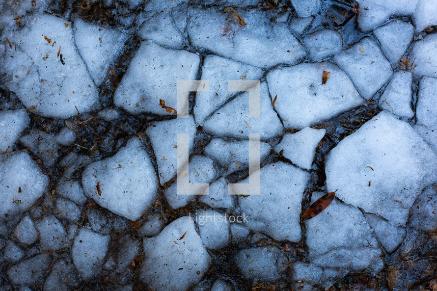 Chunks of ice on the ground