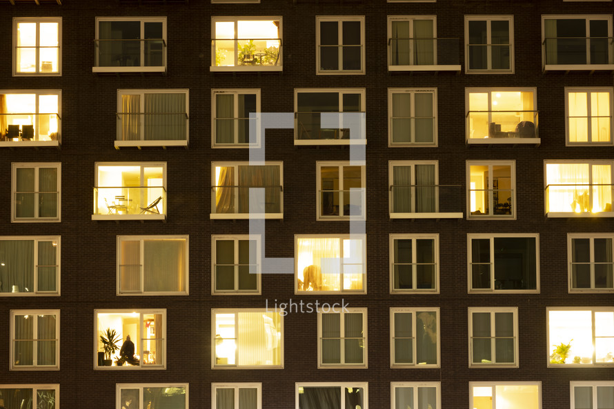 apartment windows at night 