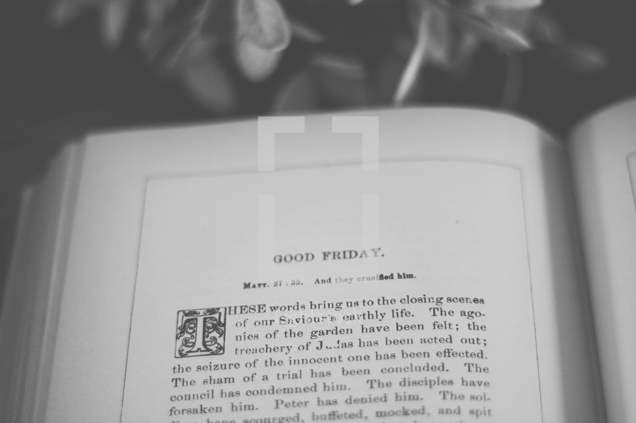 Good Friday text on the pages of an old book 