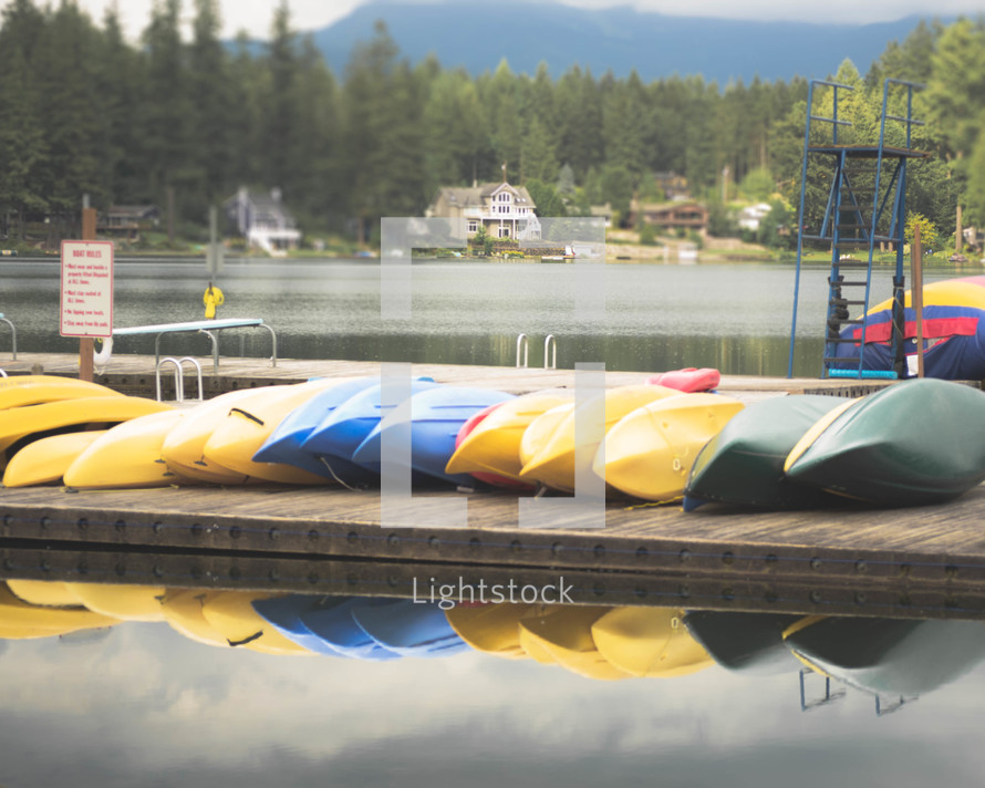 canoes on a dock 