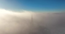 Chruch in mist from drone