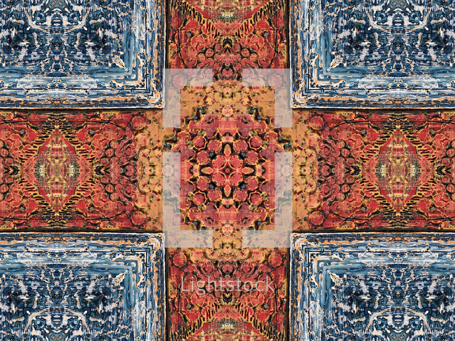 textural pattern cross in blue and red - orange