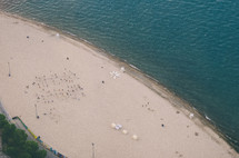 aerial view above a beach
