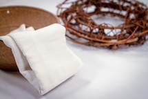 crown of thorns and bowl and towel 