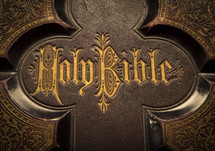 Embossed cover of an antique family bible
