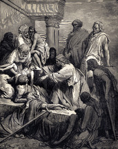 A painting depicting Jesus healing the sick.
