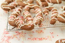peppermint on candy cane cookies 