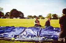 setting up a tent 