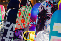a row of snowboards 
