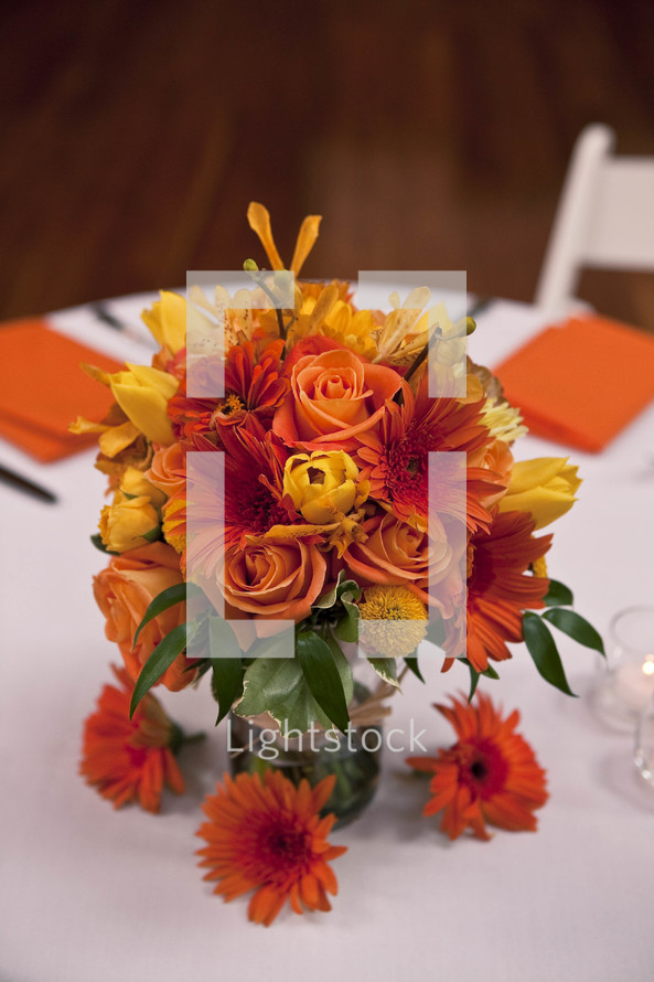 Flower bouquet on dinner table
