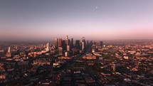 Downtown Los Angeles during sunrise from drone point of view