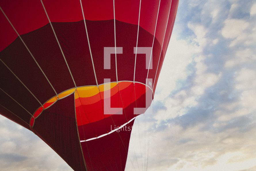 A closeup of a red hot air balloon