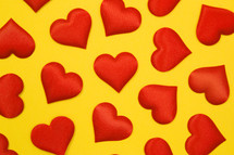 red hearts on yellow 