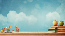 Back to school background with empty space in the middle. with books and pensils