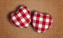Red and White Plaid Love Heart on a Burlap Background