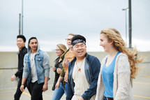 group of teens walking together 