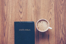 Santa Biblia and cappuccino