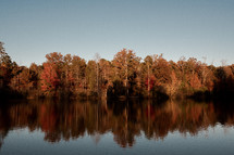 fall trees reflecting on lake water 